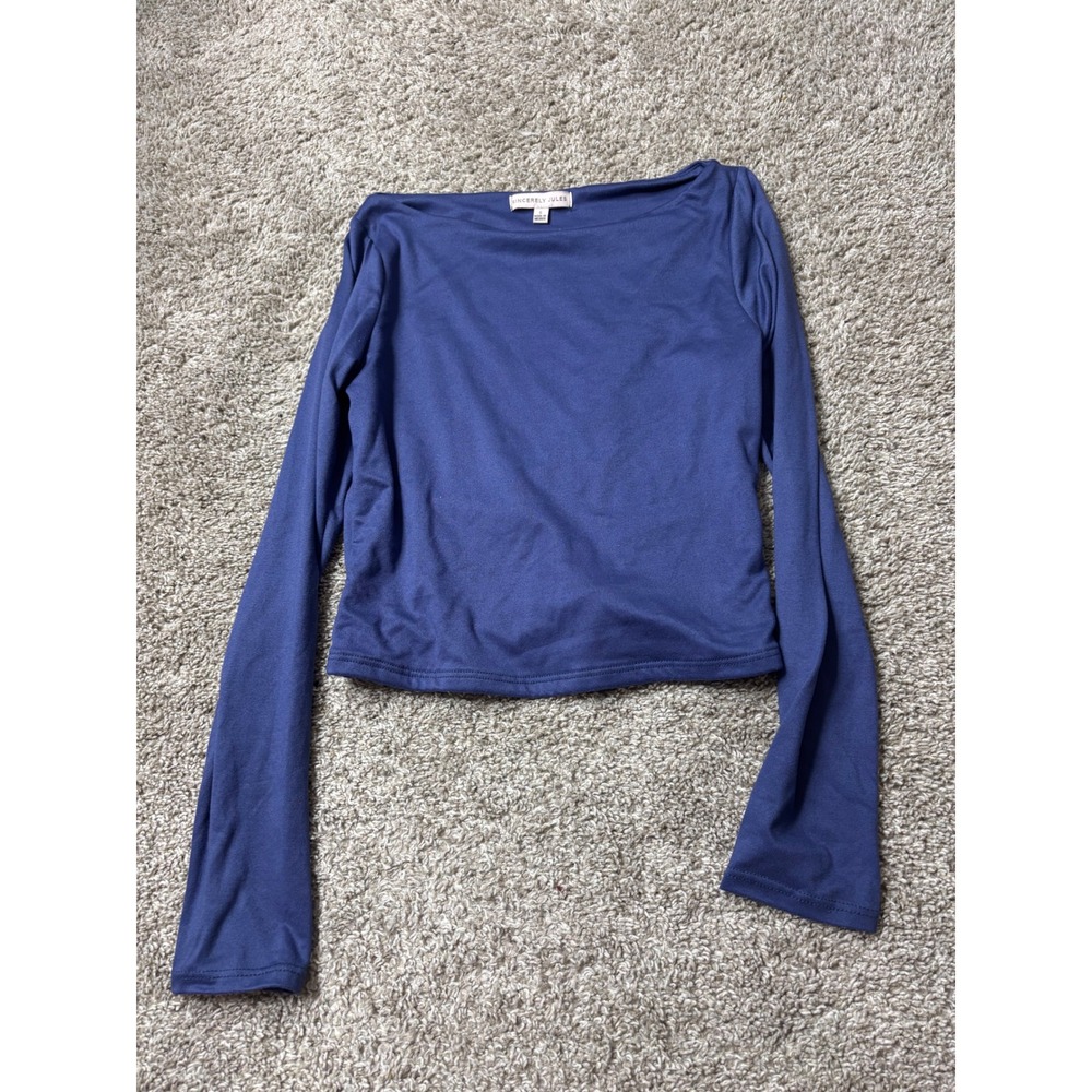 Sincerely Jules Blue Boat Neck Long Sleeve Cropped Top Small